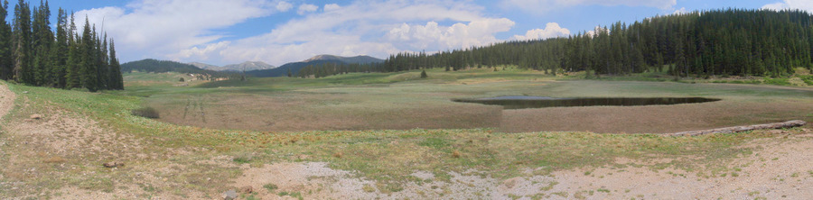 Panorama view of the high altitude park area near Elwood Pass, Colorado.